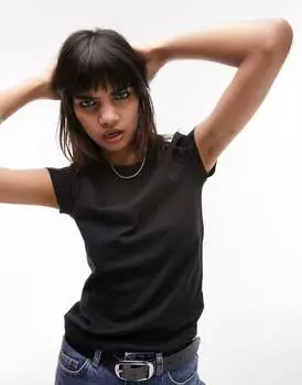 Черная длинная повседневная футболка Topshop