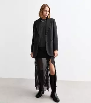 Черная длинная юбка из прозрачного шифона с рюшами New Look, черный