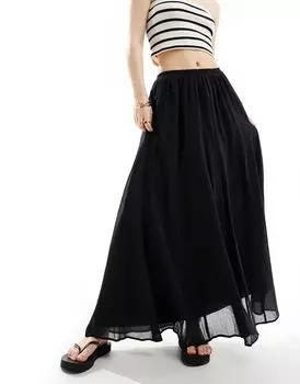 Черная длинная юбка с годе ASOS DESIGN