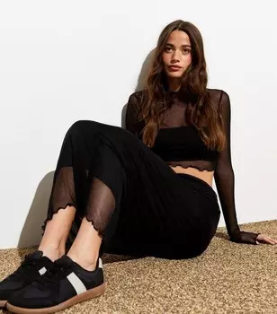 Черная длинная юбка с оборкой и сетчатым подолом New Look, черный