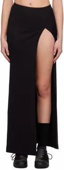 Черная длинная юбка в рубчик J6