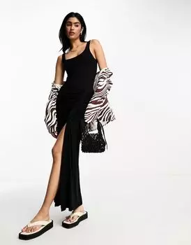 Черная драпировка миди с рюшами и кнопками ASOS DESIGN