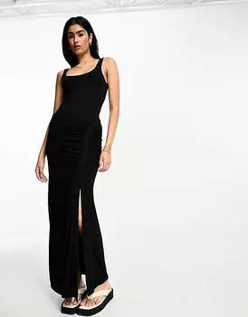 Черная драпировка миди с рюшами и кнопками ASOS DESIGN