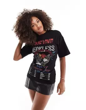 Черная двухслойная корсетная футболка с рисунком в стиле рок ASOS DESIGN