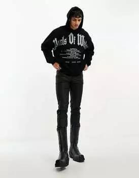 Черная двухслойная толстовка оверсайз с текстовым принтом спереди ASOS DESIGN