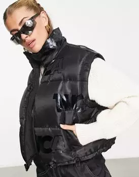 Черная двусторонняя дутая куртка со съемными рукавами на молнии ASOS