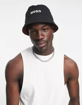 Черная двусторонняя панама с логотипом Hugo