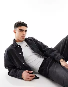 Черная джинсовая куртка классического кроя с передними карманами ASOS DESIGN