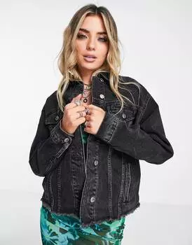 Черная джинсовая куртка оверсайз из необработанного денима Topshop