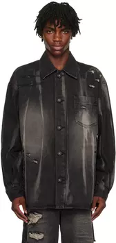 Черная джинсовая куртка с потертостями ADER error