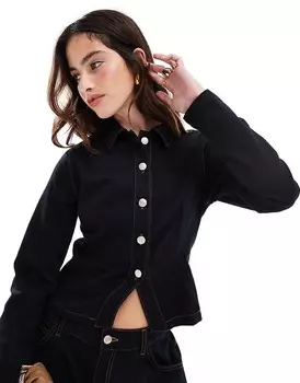Черная джинсовая куртка узкого кроя ASOS DESIGN
