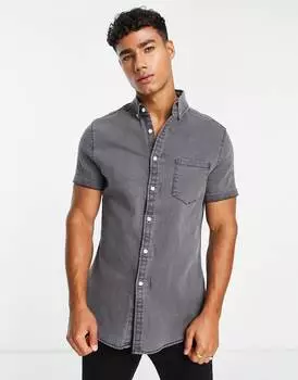 Черная джинсовая рубашка скинни ASOS DESIGN