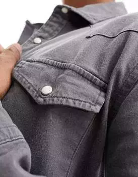 Черная джинсовая рубашка скинни в стиле вестерн ASOS