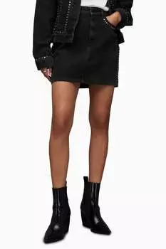 Черная джинсовая юбка AllSaints Winnie с заклепками All Saints, черный