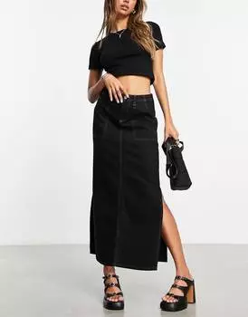 Черная джинсовая юбка миди карго ASOS DESIGN