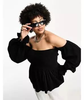 Черная фактурная блуза с открытыми плечами ASOS DESIGN Curve ASOS Curve