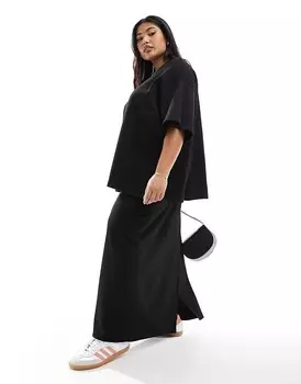 Черная фактурная длинная юбка-колонна ASOS Edition Curve Premium