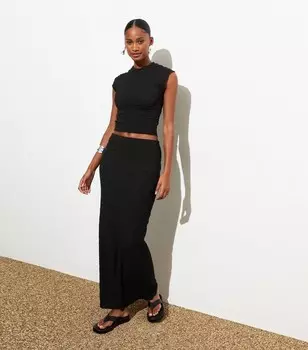 Черная фактурная длинная юбка New Look, черный