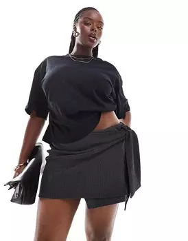 Черная фактурная мини-юбка с завязками ASOS DESIGN Curve