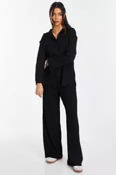Черная фактурная рубашка с длинным рукавом QUIZ Clothing