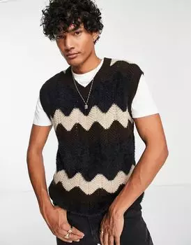 Черная фактурная трикотажная майка с зигзагообразными деталями ASOS DESIGN