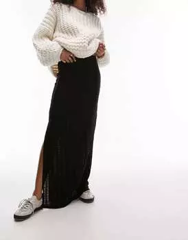 Черная фактурная юбка макси в клетку Topshop