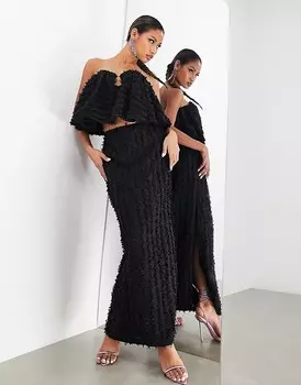 Черная фактурная юбка миди с высоким разрезом ASOS EDITION, черный