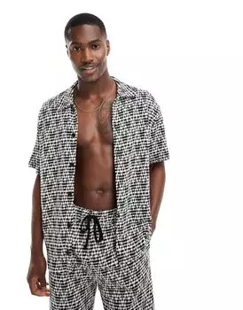 Черная фактурная жаккардовая рубашка Bershka — часть комплекта