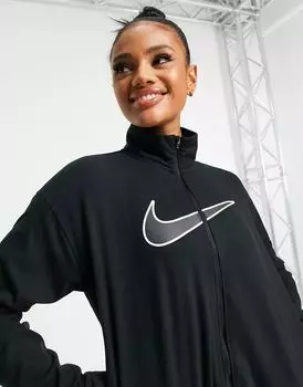 Черная флисовая беговая куртка Nike Swoosh