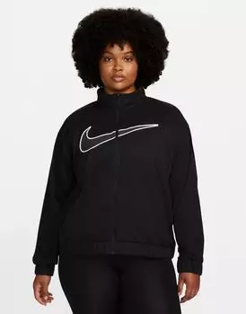 Черная флисовая беговая куртка с логотипом и молнией Nike Plus Swoosh Run Dri-FIT
