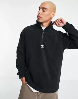 Черная флисовая футболка на молнии Adidas Originals Adicolor 1/2 на молнии