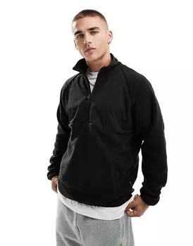 Черная флисовая толстовка Jack & Jones с короткой молнией и нейлоновой вставкой