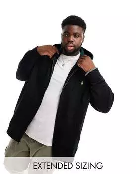Черная флисовая толстовка на молнии с золотым логотипом Polo Ralph Lauren Big & Tall