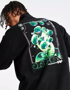 Черная флисовая толстовка oversize с вышивкой и принтом на спине ASOS DESIGN