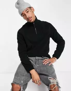 Черная флисовая толстовка с молнией на половину длины ASOS DESIGN