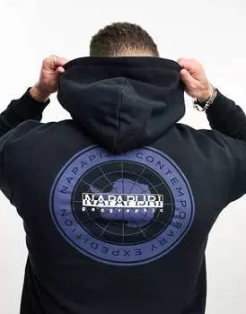 Черная флисовая толстовка с принтом на спине Napapijri Neny