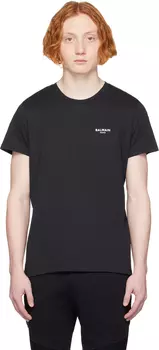 Черная флокированная футболка Balmain