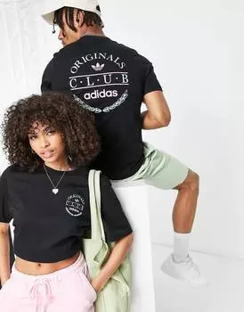 Черная футболка adidas Originals 'Sports Resort' Club с рисунком на спине