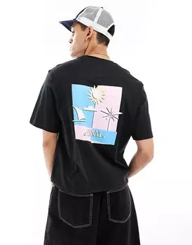 Черная футболка adidas Originals – с пляжным принтом на спине