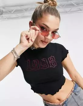 Черная футболка аккуратного кроя с надписью \"1998\" ASYOU