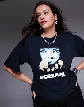 Черная футболка ASOS DESIGN Curve с лицензионным рисунком Scream и корсетом на талии