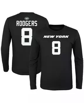 Черная футболка Big Boys Aaron Rodgers Mainliner New York Jets с именем и номером игрока с длинными рукавами Outerstuff, черный