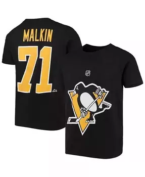 Черная футболка Big Boys Evgeni Malkin Pittsburgh Penguins с именем и номером игрока Outerstuff, черный
