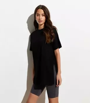 Черная футболка-бойфренд с разрезами по бокам New Look, черный
