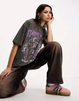 Черная футболка бойфренда ASOS DESIGN с фиолетовым принтом в стиле рок