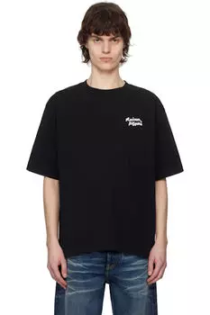 Черная футболка большого размера с вышитым почерком Maison Kitsun