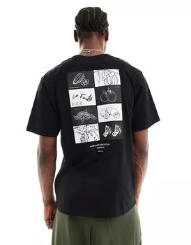 Черная футболка Denim Project с фруктами на груди и принтом "Барселона" на спине