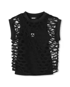 Черная футболка для девочек без рукавов DKNY, чёрный