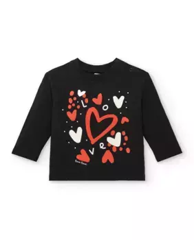 Черная футболка для девочки с принтом красно-белых сердечек Tuc tuc