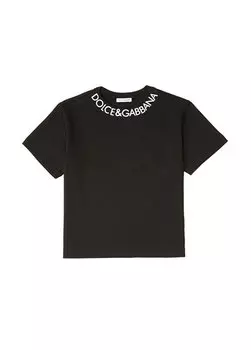 Черная футболка для мальчика с логотипом на воротнике Dolce&Gabbana